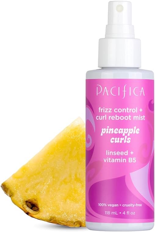 Pacifica Pineapple Curls Frizz Control Spray 4oz – Curl Refresher Mist for Curly & Wavy Hair, Hydrating Anti-Frizz Day 2 Curl Booster with Pineapple Extract & Vitamin B5 Vegan Dermatologist Tested - Product Image