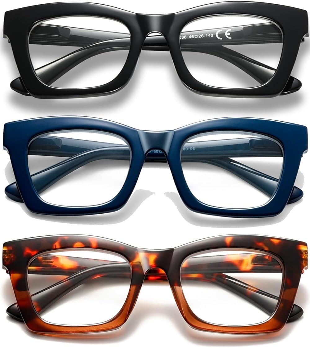 Hubeye Square Reading Glasses for Women Men Blue Light Blocking Computer Fashion Style Readers with Spring Hinge - Product Image