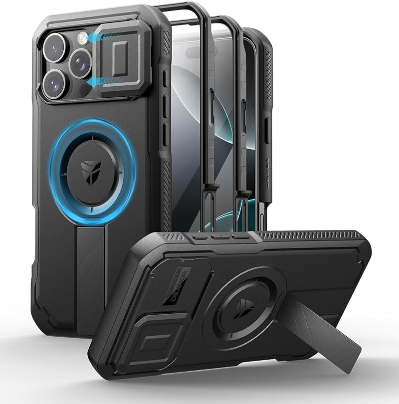 Dexnor for iPhone 16 Pro Max Case with Slide Camera Cover & Adjustable Kickstand & Built-in Screen Protector,Compatible with MagSafe Shockproof Bumper Cases Heavy-Duty Magnetic Protective Cover,Black - Product Image