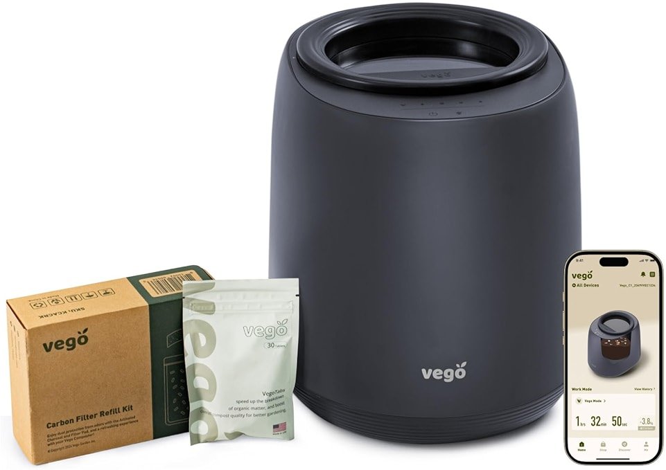 Vego Kitchen Composter, 4L Electric Composter Countertop 5 Modes Weight-Based Smart Compost Bin with App Odorless Auto-Cleaning Food Waste Compost Machine Indoor, Black - Product Image