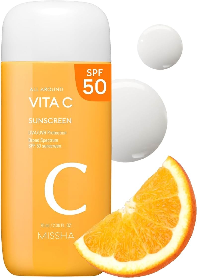 MISSHA All Around Vita C Sunscreen SPF 50/2.36 Fl Oz - Korean Sunscreen for Face with Vitamin C for Even Tone, Lightweight, Non-Sticky, Sebum Control - Product Image