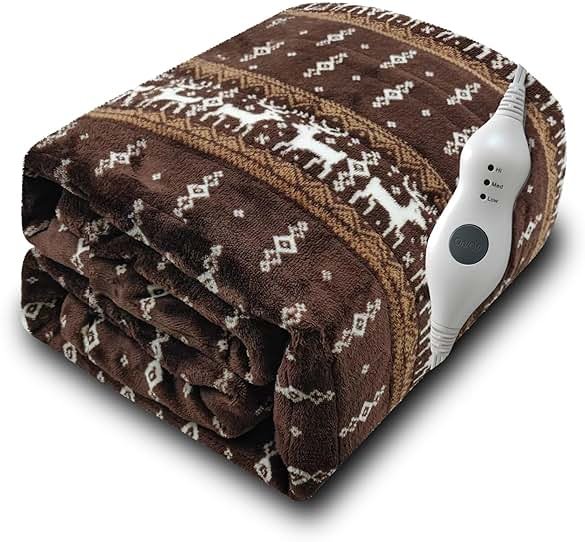 Gintao Electric Heated Blanket Throw,Double Flannel Electric Throw with 3 Heating Levels,ETL&FCC Certified, 4H Auto Off Overheat Protection,Heating Blanket for Home Office, 50"x60"Brown - Product Image