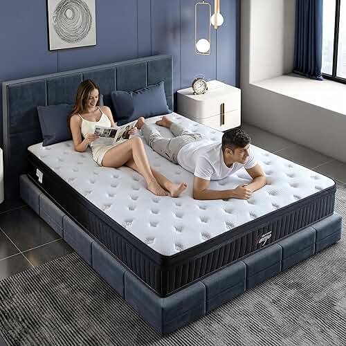 Juego Queen Mattress, 12 Inch Mixed Memory Foam Mattress. Bagged Spring, Zoned Pressure Relief, Medium Firm Feel, Motion Isolation, Deep Sleep, Certified Safe Foams and Fabric,Black - Product Image