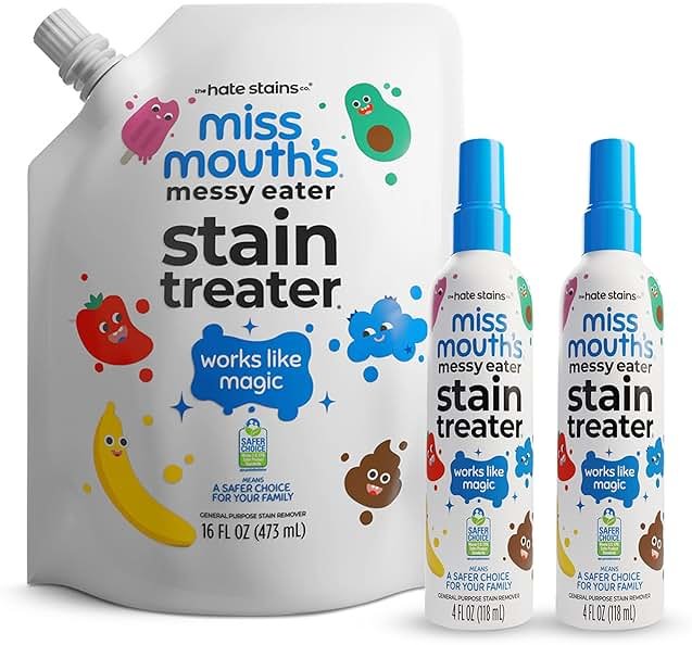 Miss Mouth’s Messy Eater Stain Treater Refill Ready Kit - 2 Pack Stain Remover Spray and 16oz Refill Pouch - Newborn & Baby Essentials - Food, Grease, Coffee Off Laundry, Underwear, Fabric - Product Image