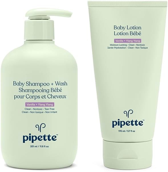 Pipette Vanilla + Ylang Ylang Wash and Lotion Duo, Pack of 2, Clean, Includes Baby Body Wash and Lotion for Newborns and Kids, Tear-Free Bath Time, Baby Bath and Newborn Essentials, Non-toxic - Product Image