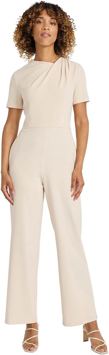 Maggy London Women's Women's Short Sleeve Wide-leg Jumpsuit - Asymmetrical Neckline - Fitted Waist - Elegant Occasion Jumpsuit - Product Image