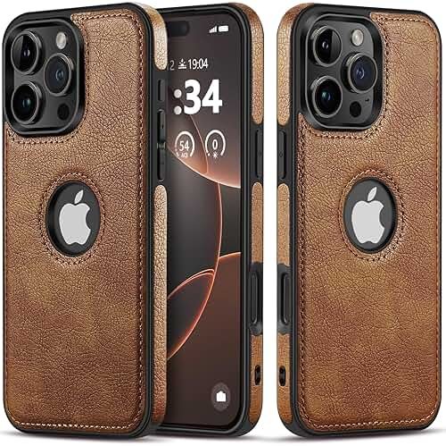 Razstorm Unique Design Luxury Leather Business Phone Case for iPhone 16 Pro Max Anti-Slip Scratch Resistant Ultra Slim Protective Case (2024,6.9”) (Brown) - Product Image