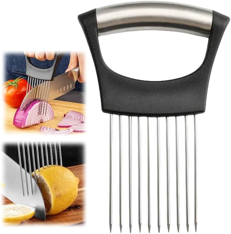 Onion Slicer, Stainless Steel Onion Holder for Slicing with Protective Case, Onion Cutter Tool for Meat Lemon Potato Tomato Avocado Egg Kitchen Slicing Assistant Tool (1 PCS) - Product Image