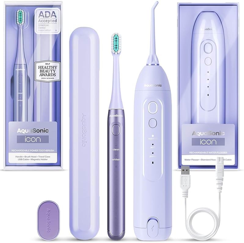 Aquasonic Icon Toothbrush & Water Flosser Bundle (Lilac) - Product Image