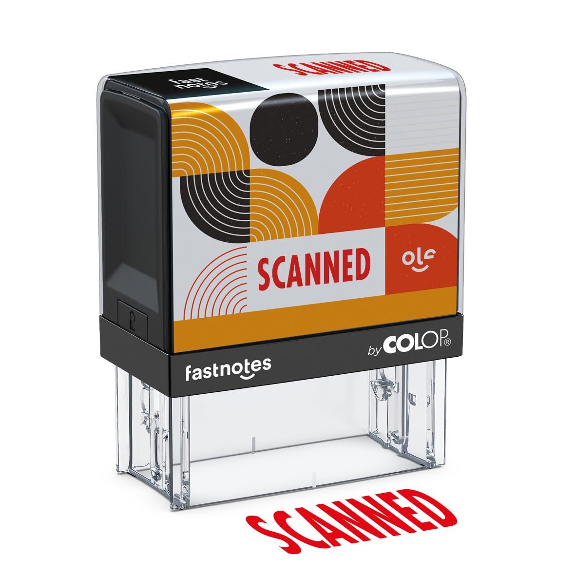 Fastnotes Scanned Self-Inking Rubber Stamp by COLOP - Great for Office Documents, Notary, Warehouse, Accounting Paperwork, Business, and Legal Documentation - Red Ink (Scanned- Red) - Product Image