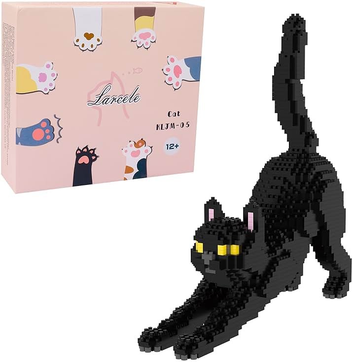 Larcele Cat Micro Building Blocks Animal Set, DIY Mini 3D Building Toy Bricks Kit,999 Pieces KLJM-05 (Black Cat) - Product Image
