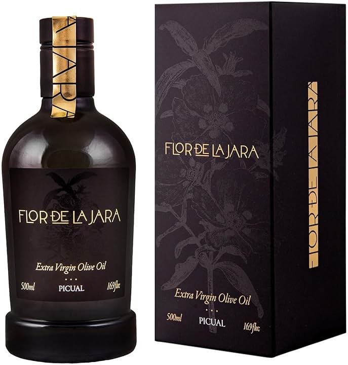 FLOR DE LA JARA Premium Extra Virgin Olive Oil from Spain, First Cold Pressed, Polyphenol-Rich, Monovarietal Picual, Hand-Harvested Olives, Family-Owned Grove, Low acidity (0,1%), 16.9 fl oz (500ml) - Product Image