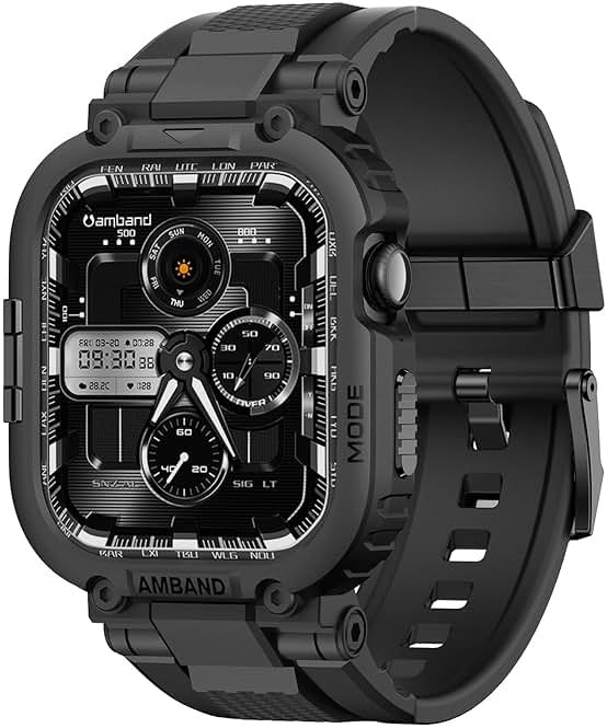 amBand Bands Case Compatible with Apple Watch Series 11/10 46mm for Men, M1 Sport Rugged Heavy Duty Cover Tactical Strap Military Grade Protective Bumper Protector for iWatch 46 mm Men Black - Product Image