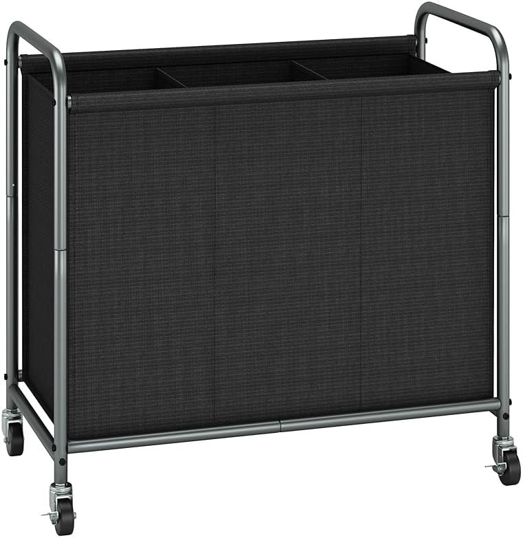 STORAGE MANIAC Rolling Laundry Hamper, 165L Laundry Basket with Lockable Wheels, Triple Clothes Sorter Cart, 3 Bag Clothes Separator Hamper for Closet, Bathroom, Laundrys Room, 3 Section Black - Product Image