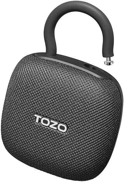 TOZO PE1 Portable Bluetooth Speakers with Adjustable Carabiner, Mini Bluetooth Wireless Shower Speaker with IPX8 Waterproof, 32H Playtime Punchy Bass Audio Speaker for Home, Outdoor and Travel, Black - Product Image