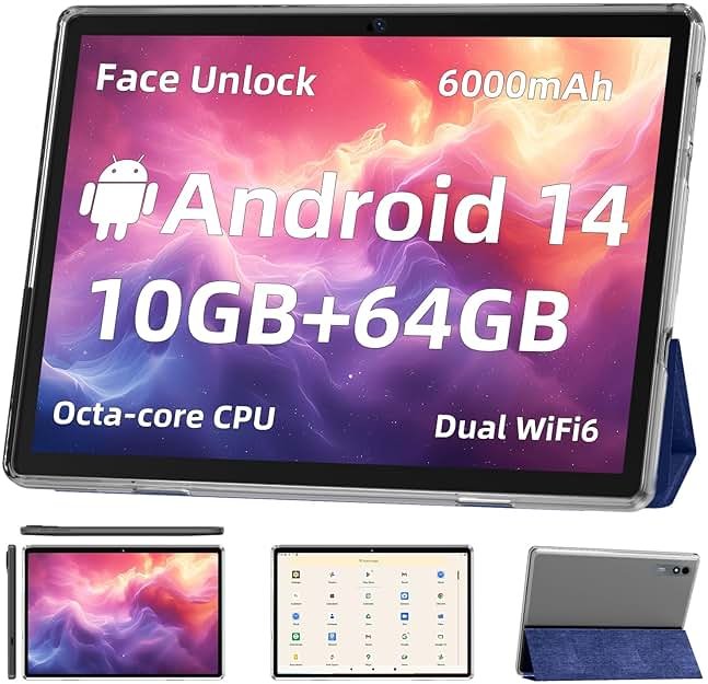 TUOHAITIME Android 15 Tablet,10 inch Tablets, Octa Core CPU, 24GB+64GB+512GB Expansion, 1280x800 Display Screen, Wi-Fi6, Dual Cameras, 6000mAh Battery,Support Widevine L1 Google Kids Space, Blue - Product Image