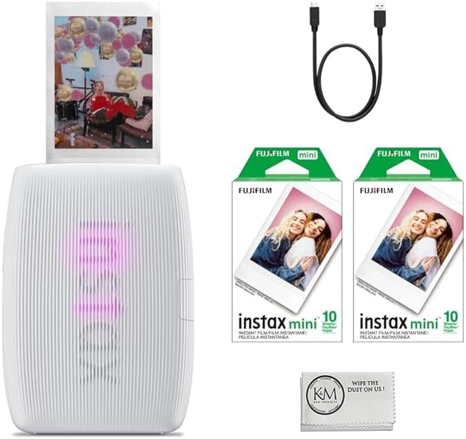 Fujifilm INSTAX Mini Link 3 Smartphone Printer | Clay White Bundled INSTAX Mini Instant Film | 20 Exposures + Microfiber Cleaning Cloth (3 Items) - Product Image