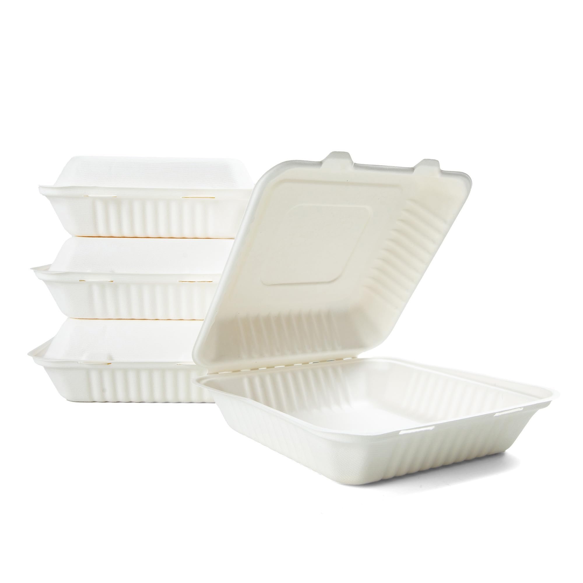 BERRYDIRECT 100% Compostable Clamshell Containers - Heavy Duty Disposable Takeout Container [1-Compartment, 9x9x3, 200-Pack] Made of Biodegradable Sugarcane Bagasse, Eco-Friendly To-Go Container - Product Image