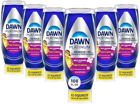 Dawn Platinum EZ-Squeeze Dish Soap Liquid, Dishwashing Liquid, Grease Removal, Upside Down Bottle, Wild Jasmine, 6x18 Fl Oz Bundle - Product Image