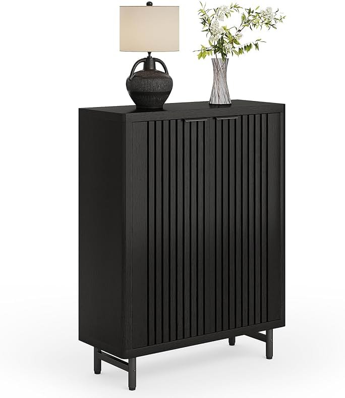 LITTLE TREE 6-Tier Shoe Cabinet with Doors for Up to 24 Pairs, Large Wooden Shoe Storage Cabinet with Adjustable Shelves, Black Freestanding Shoe Organizer Cabinet for Entryway, Hallway - Product Image