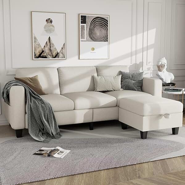 Clotius Sectional Sofa Couches for Living Room - L Shaped Cloud Couch-Small Modular 3 Seat-Comfy Linen with Storage Deep Seat Sofa,Washable Covers-Suitable for Living Room-Apartment-Office-Beige - Product Image