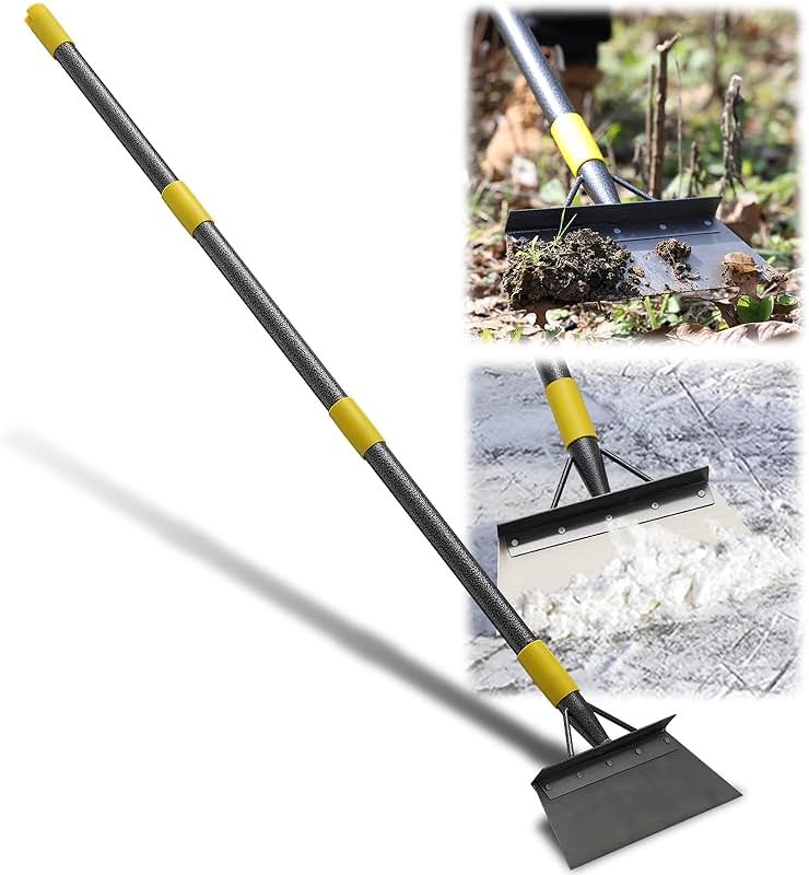 Garden Cleaning Shovel, 63" Adjustable Floor Ice Scraper Long Handle Heavy Duty Tool, Multifunctional Flat Snow Shovel Gardening Tools for Digging, Weeding,Scraping - Product Image