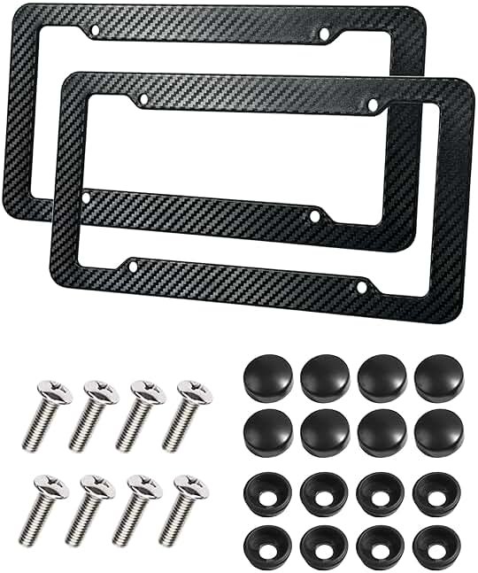 SCUARI 2PCS License Plate Frames,License Plate Cover,Car Accessories Carbon Fiber License Plate Frame,Licence Plate Frame Holder with Fasteners and Screws,Fit for Most America License Plate - Product Image