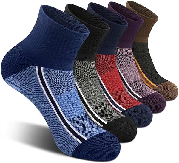Gonii Mens Athletic Ankle Socks 5-Pairs - Blister Defense & Cushioned for Running, Hiking, Sports - Product Image
