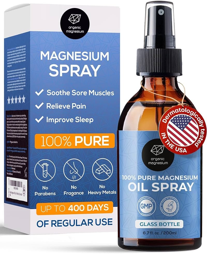 Organic Organic Magnesium Oil Spray for Feet, Sleep & Sore Muscles – 100% Pure Ancient Zechstein Mg Chloride, Topical Formula for Natural Relaxation, Body Massage, Leg Cramps & Workout Relief - Product Image