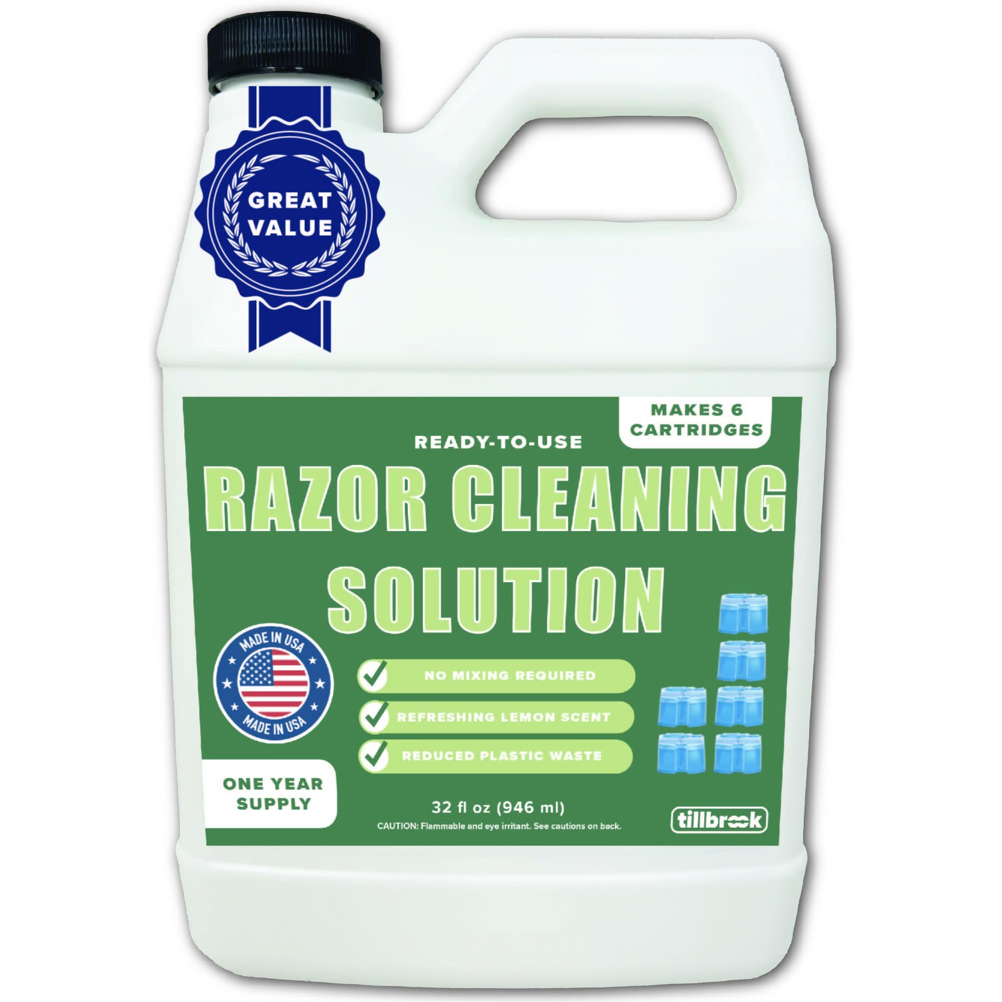 Tillbrook Electric Razor Cleaner - 1 YEAR SUPPLY - 32 oz Shaver Cleaning Solution - Easy Refill for Braun Clean and Renew Cartridges - Ready to Use Formula for Electric Shavers - Product Image