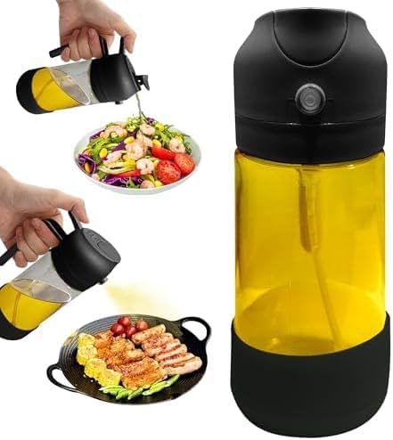 MBO 2-in-1 Olive Oil Spray Bottle for Cooking – 16oz / 470ml Glass Dispenser with Silicone-Encased Base, Mist & Pour Spout – Refillable Kitchen Gadget for Air Fryer, Salad, BBQ - Product Image