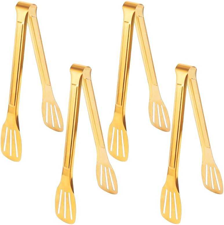 4 Pack Gold Serving Tongs,Metal Serving tongs,for buffet,party,9 Inch,Gold Utensills,(tongs for serving food) - Product Image