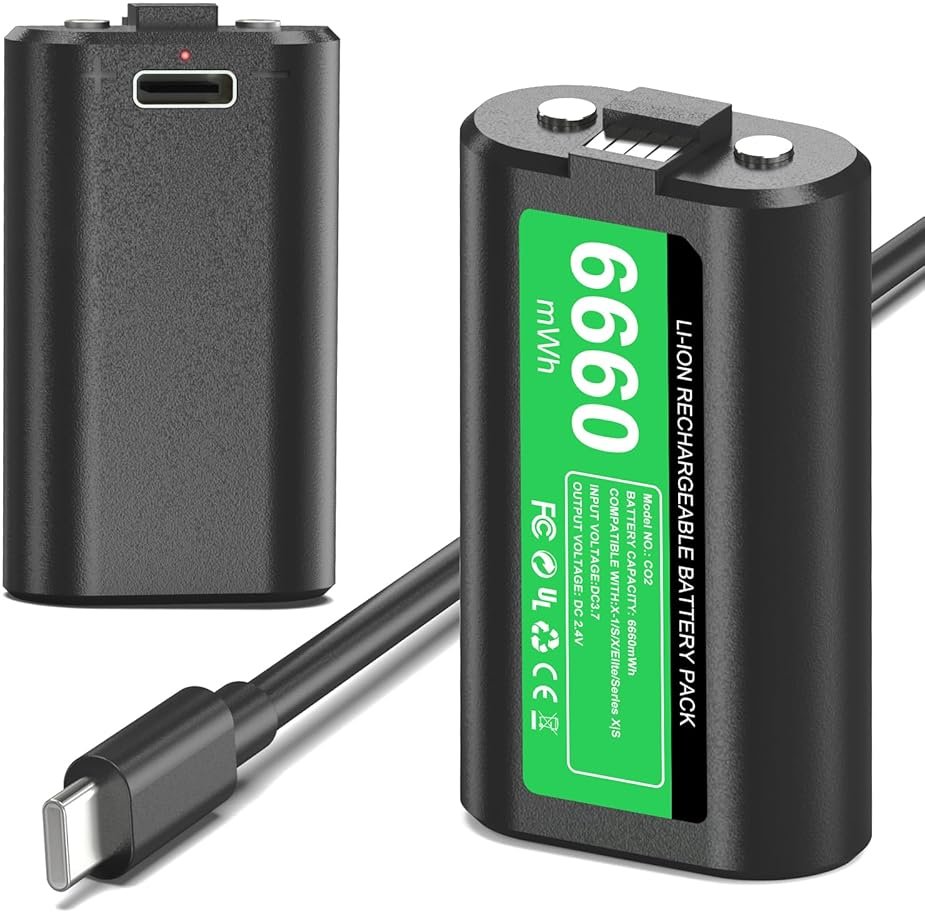 GKHERD Rechargeable Controller Battery Pack for Xbox One/Xbox Series X|S, 2x6660mWh Battery Pack with Type-C Charging Cable for Xbox One/S/X/Elite Controller - Product Image