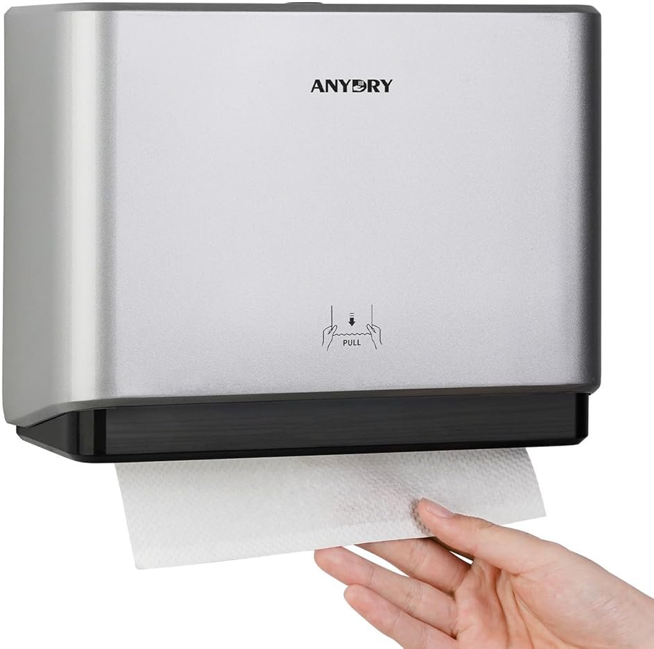 anydry 200-Sheet Wall-Mounted Paper Towel Dispenser, Fits Multi-Fold Towels up to 10x3.1 Inches, Perfect for Home & Business (Silver) - Product Image