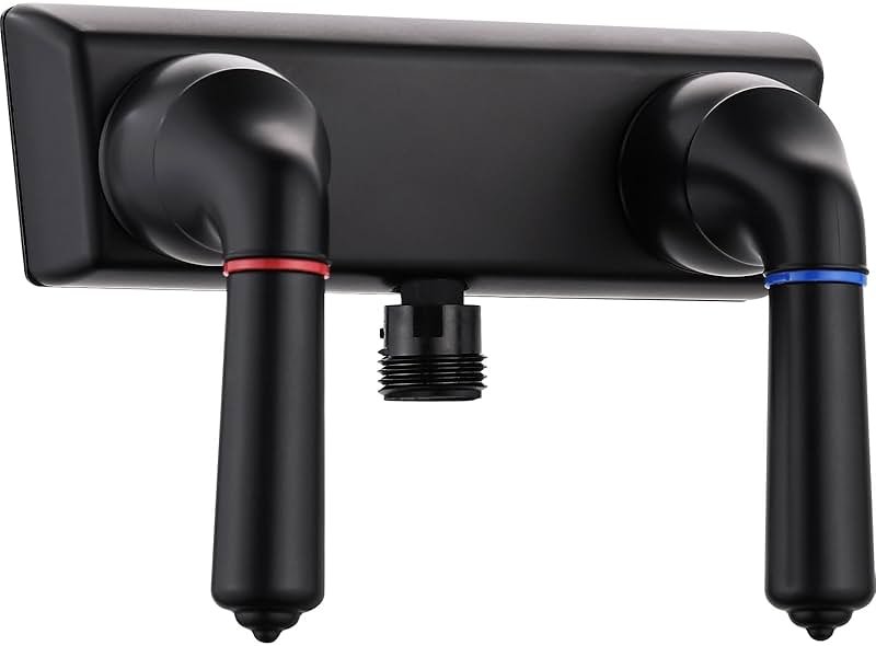 RV Shower Faucet, 4 inch Rv Shower Valve Diverter with Dual Levers Hot/Cold Control for RV/Camper/Motorhome Bathroom, Black - Product Image