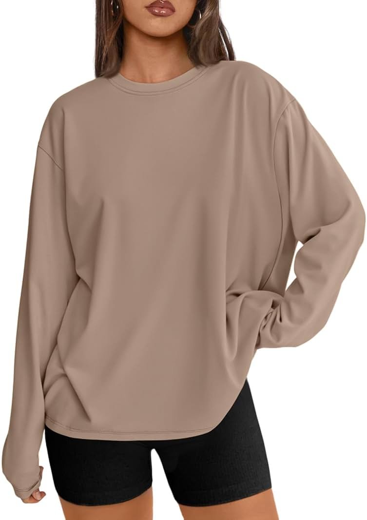 Trendy Queen Womens Oversized Long Sleeve Shirts Fall Tops 2026 Basic Tee Casual Workout Y2K Clothes - Product Image