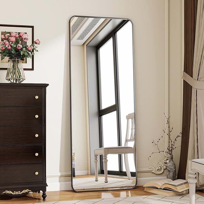 BEAUTYPEAK Black Full Length Mirror, 56"x21" Rounded Corner Floor Mirror Standing Hanging or Leaning Against Wall, Suitable for Bedroom or Dressing Room - Product Image