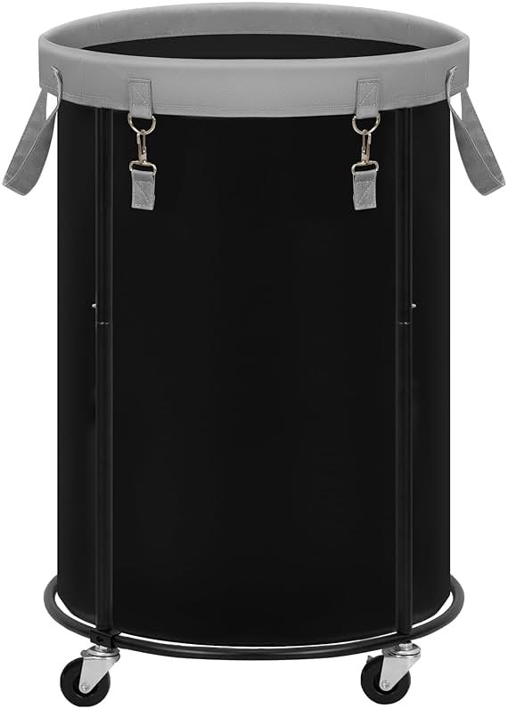 STORAGE MANIAC Rolling Laundry Hamper with Wheels 110L Laundry Basket, Round Laundry Cart with Metal Frame and Removable Bag, Clothes Hamper for Bedroom, Bathroom, Dorm Room, Laundry Room, Black - Product Image