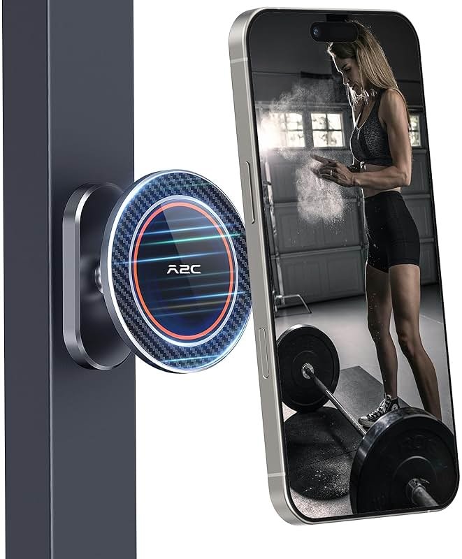A2C All-Metal Gym Magnetic Phone Holder for MagSafe,High-End Workout Essentials for Men Women,[Dual N54 Magnet] Portable Phone Mount Gym Accessories Compatible with iPhone 17 16 15 14 13 12 (Gray) - Product Image