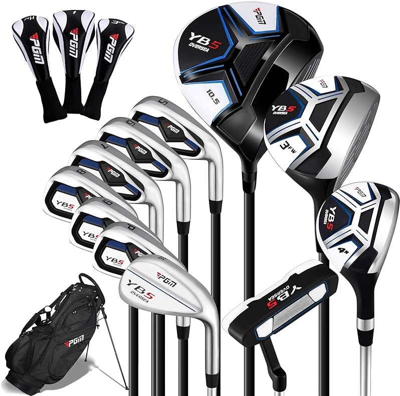 PGM 12/15 Pieces Men's Complete Golf Club Set with Driver, Fairway, Hybrid, Irons, Putter, Stand Bag & Headcovers - Right Handed - Ideal for Beginners (Standard/Tall Sizes) - Product Image