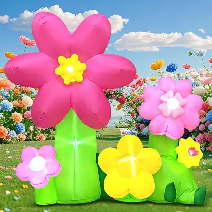 KOOY 6FT Spring Easter Inflatable Flowers Outdoor Decoration Multi-Colored Blow up Flowers Decorations, Built-in LED Lights for Spring Summer Easter Outdoor Garden Lawn Yard Party - Product Image