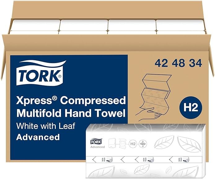 Tork Xpress Compressed Multifold Hand Towel White H2, Advanced, Strong and Absorbent, 12 x 250 Sheets, 424834 - Product Image