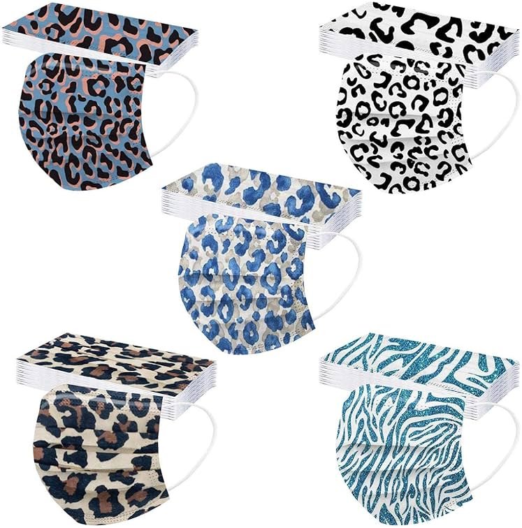 50 Pack Leopard Disposable Face Mask for Adults, Fashion 3-Ply Breathable Earloop Full Face Protection for Women & Men - Product Image