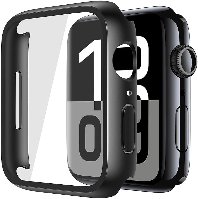 Misxi 2 Pack Tempered Glass Case Compatible for Apple Watch Series 11 (2025) Series 10 46mm, Screen Protector Cover for iWatch, Black - Product Image