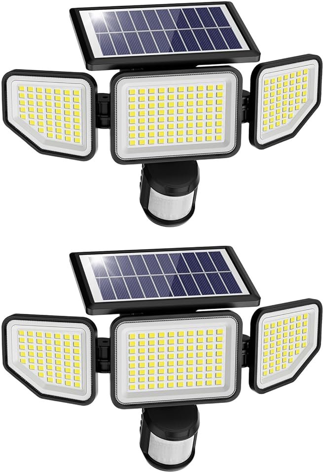 Onforu 4500LM Solar Lights Outdoor, 3 Heads Security Lights with Remote Control, IP65 Waterproof Motion Sensor Lights, 3 Modes Flood Lights for Wall, Porch, Yard, Outside, 2 Pack - Product Image