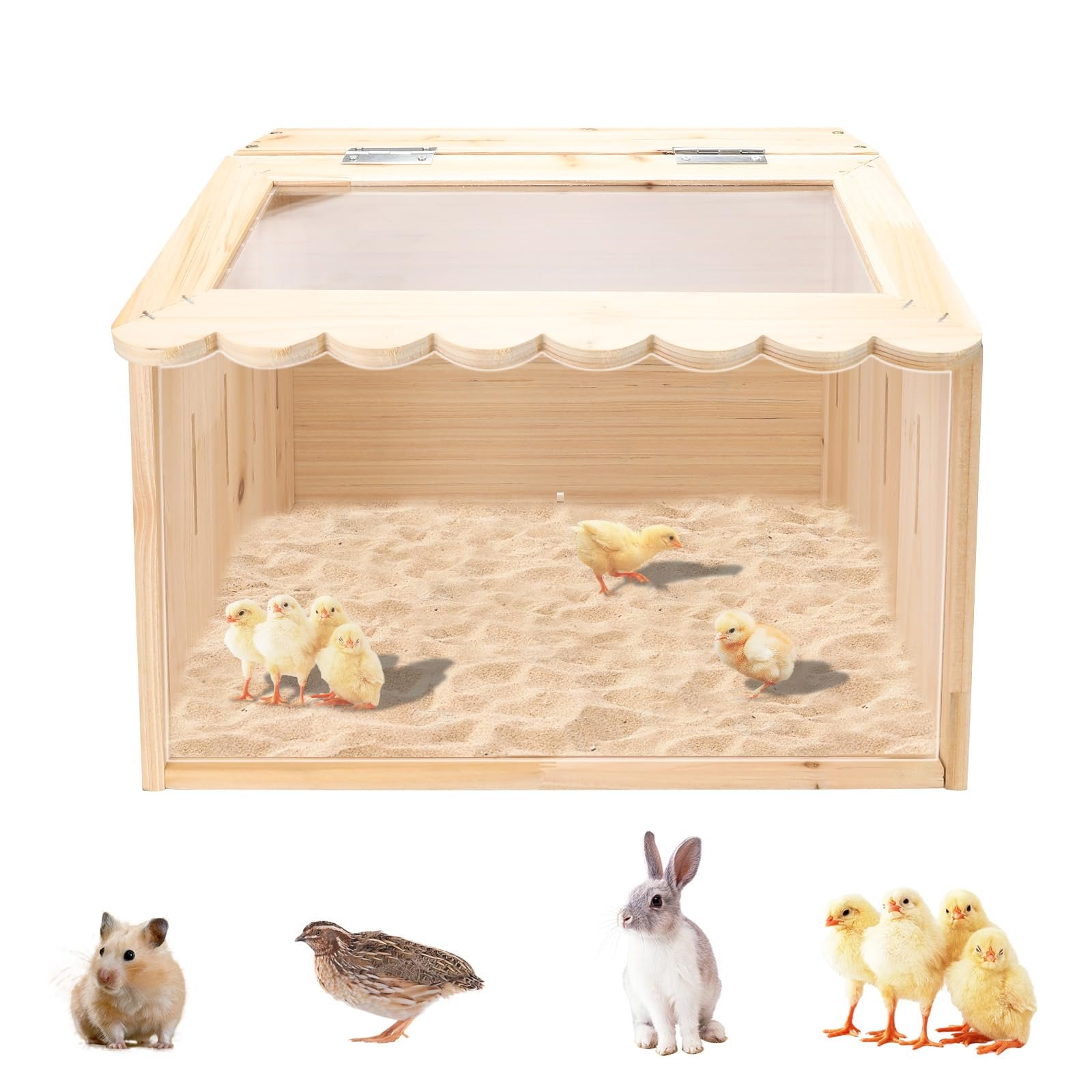 Chicken Brooder Box, Large Wooden Brooder Box for Chicks, Chick Brooder Baby Chicken Supplies, Animal Playpen with Top for Chickens, Ducks, Quails, Hamsters (15.7''*11.8''*11.8'') - Product Image