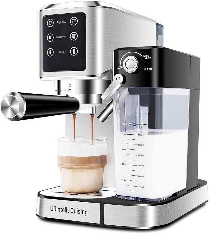 URintells Cuising Espresso Machine 20 Bar, Touchscreen Espresso Maker with Automatic Milk Frother for Cappuccino Latte, Expresso Coffee Machine for Home with Dual Heating System and Dual Pump - Product Image