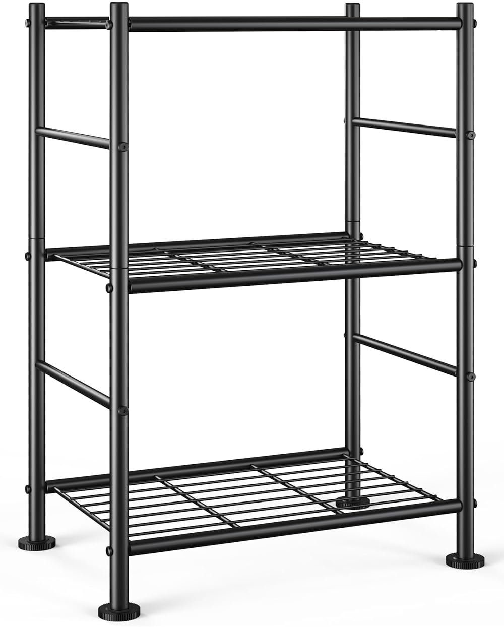 Sakugi Storage Shelves - 3 Tier Shelf Organizer, Sturdy Metal Garage Shelving with Adjustable Leveling Feet, Space-Saving Shelves Organizer for Pantry, Laundry, Kitchen (18" x 12" x 30", Black) - Product Image