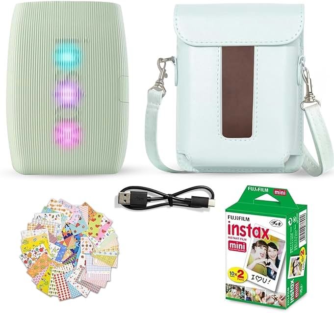 Fujifilm Instax Mini Link 3 Smartphone Printer Sage Green + Fuji Film Value Pack (20 Sheets)+ Shutter Accessories Bundle, Incl. Protective Case, 20 Sticker Frames, USB Type C Cable - Product Image