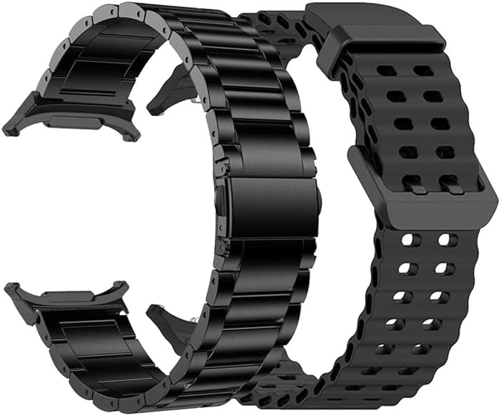 YEEJOK Compatible for Samsung Galaxy Watch Ultra 47mm Bands 2024/2025, Stainless Steel Metal+Soft Breathable Rugged Silicone Watch Straps Replacement for Men Women Smartwatch Accessory - Product Image